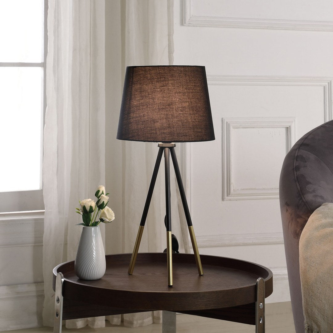20' Tripod Leg Metal Table Lamp' Devon', Matte Black / Gold Metal