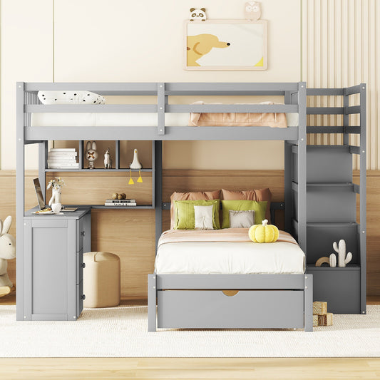 Full over Twin Bunk Bed with Desk - Gray - detail view 2