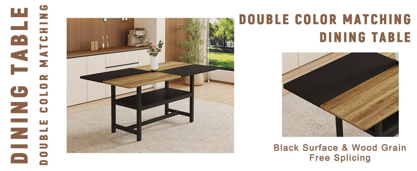 Multifunctional Dining Table: 71' L × 35.4' W × 30' H - Black - detail view 8