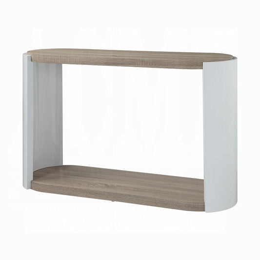 Oriel Oak and White High Gloss Sofa Table with Bottom Shelf