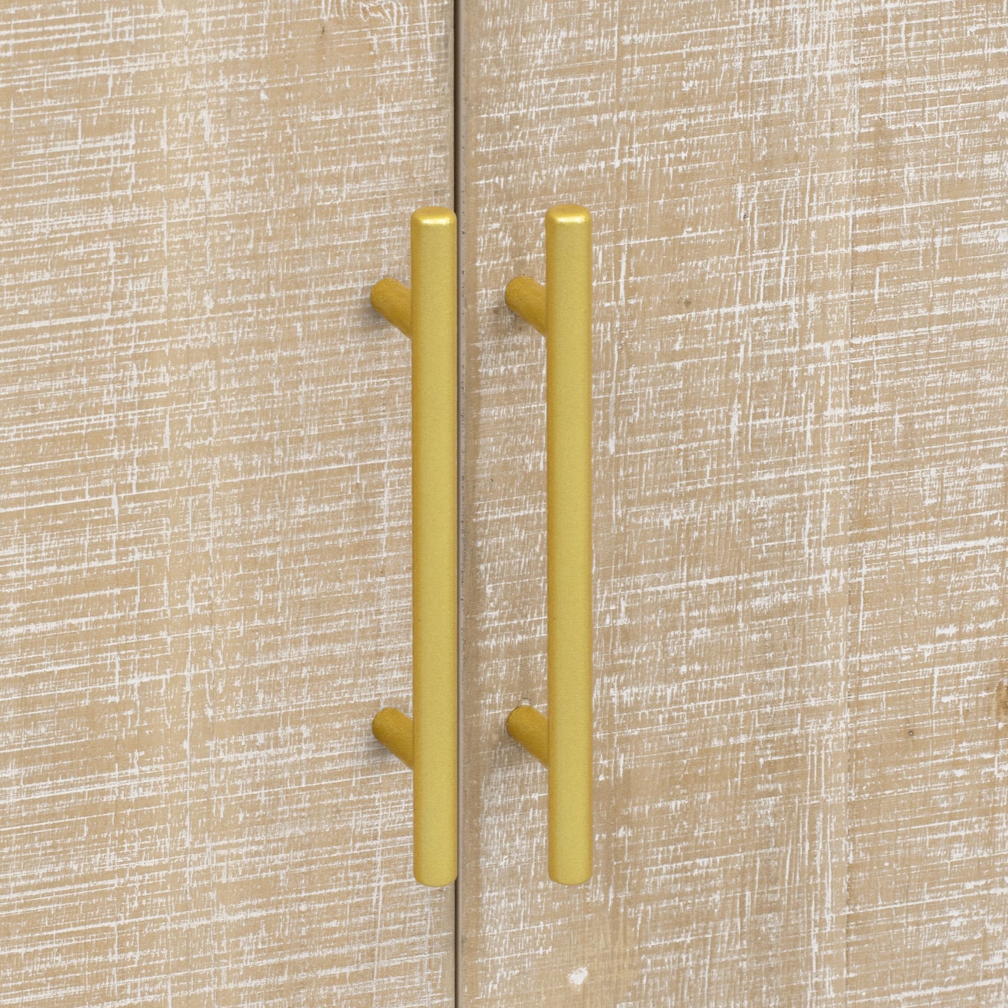 Lenore Modern Curved Cabinet with Gold Handles, Natural