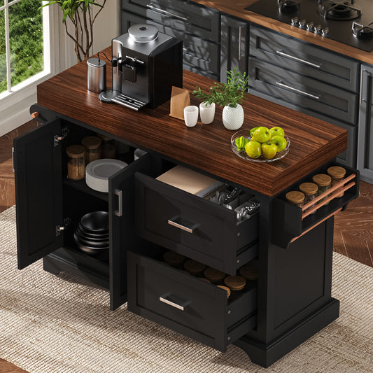 K&k 53' Large Kitchen Island with 3.5' Thick Desktop - Black - detail view 2
