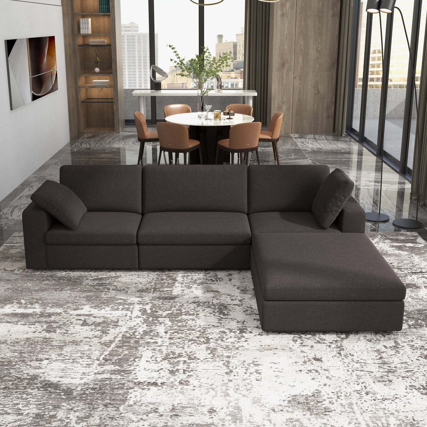 Cecilia Modular Corner Sectional Modern Fabric Sofa Dark Gray Sturdy Design - detail view 8