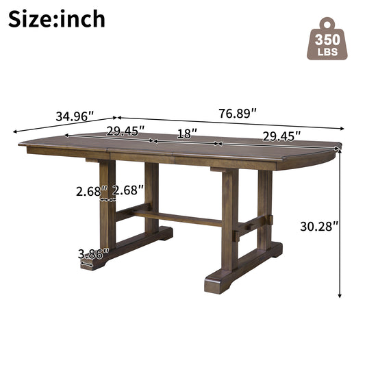 59'-77' Extendable Dining Table, Farmhouse Wooden Kitchen Table with Removable Leaf, Large Expanding Table for 4-8 (brown) - detail view 2