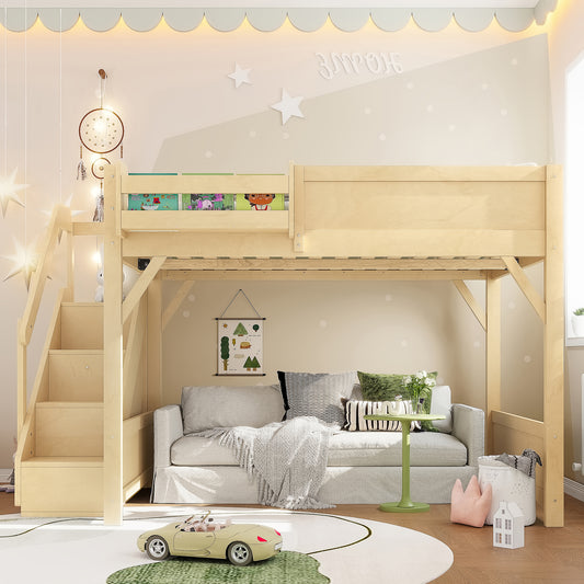 Full Size Loft Bed with Built-in Wardrobe and Storage Space - Natural - detail view 2