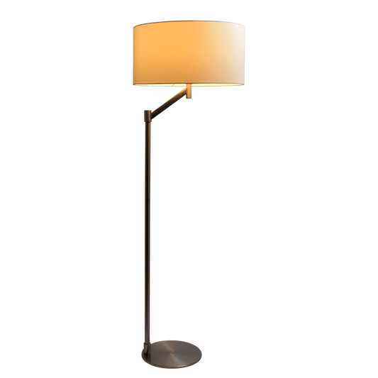Serene Brushed Nickel Floor Lamp with Rotary Switch Metal Base White Linen Shade