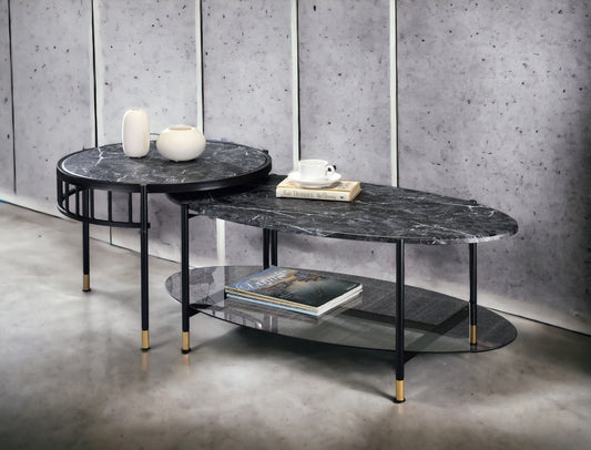 Silas Engineered Stone Top & Black Finish Nesting Table