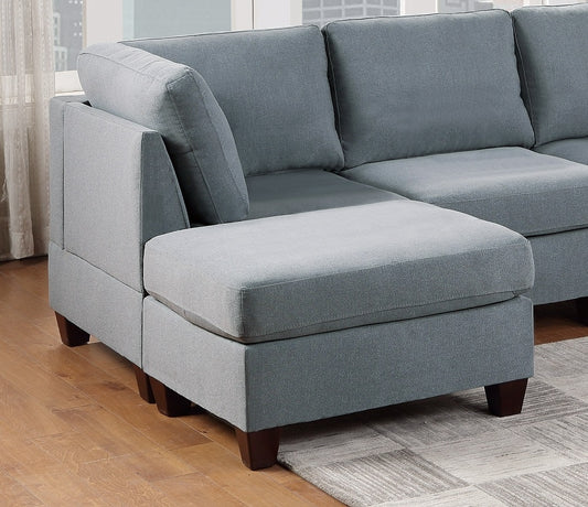 Modular Sectional 6pc Set Living Room Furniture U-Sectional Couch Grey Linen Like Fabric 2x Corner Wedge 2x Armless Chairs and 2x Ottomans - detail view 2