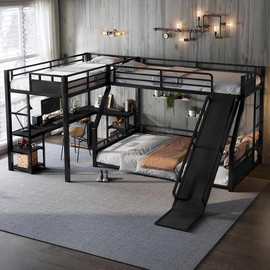 L-Shaped Metal Bunk Bed (top Bed: Twin Xl - Black - detail view 2