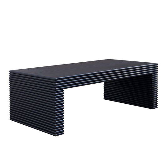 Kaelen 47” Modern Black Ribbed Coffee Table – Low Profile
