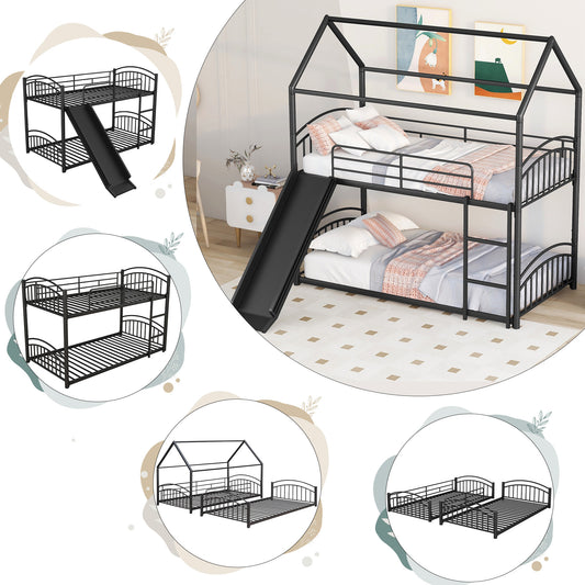 Twin over Twin Metal Bunk Bed with Slide - Black - detail view 2