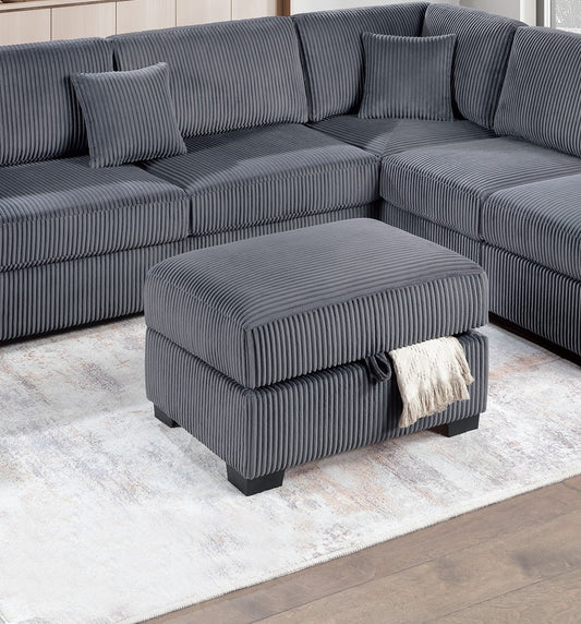 Dark Gray Wide Welt Corduroy Sectional Sofa Reversible Chaise Sofa w USB Storage Ottoman Upholstered Couch Pillows 3pc Set - detail view 2