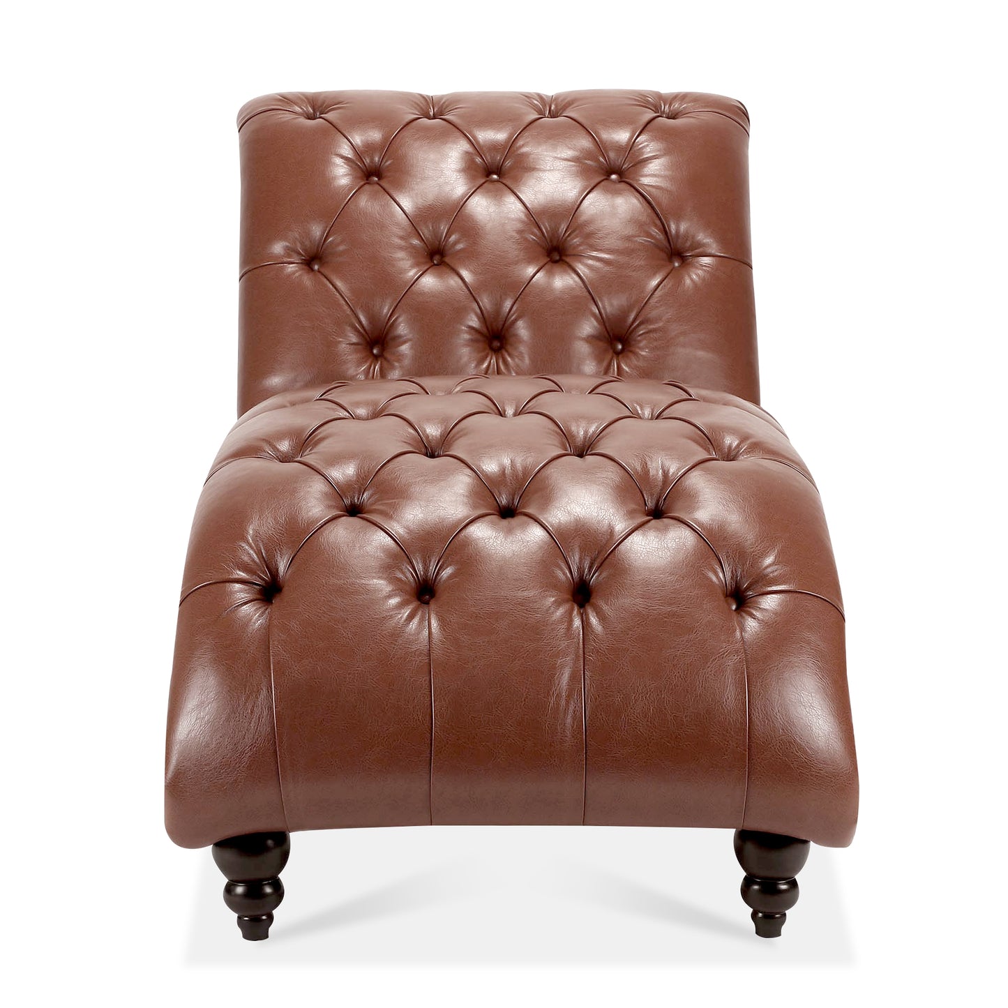 Brown PU Tufted Armless Chaise Lounge with Foam Seating & Birch Legs - detail view 8