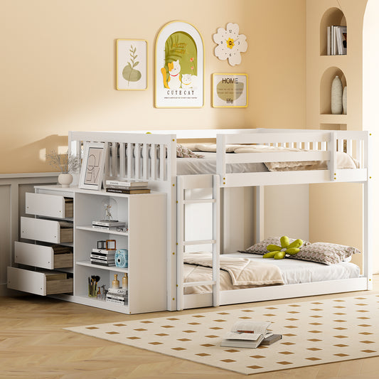 Elegant White Full over Full Bunk Bed with Storage and Shelves - Solid Wood and Durable Design - detail view 2
