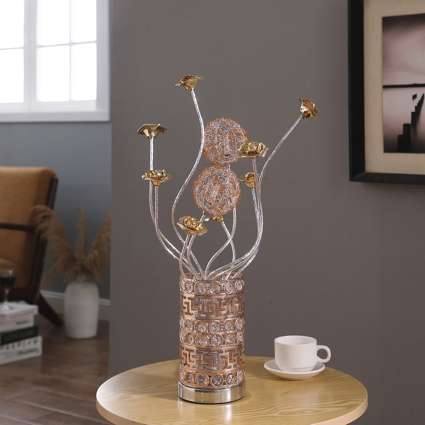 Rose Copper/Silver Wire Bud Flower Bud Table Lamp