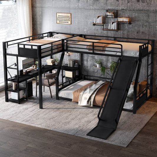 L-Shaped Metal Bunk Bed (top Bed: Twin - Black - detail view 2