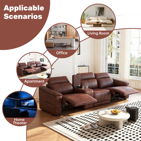 4-Piece Modular Leather Sofa with 2 Cup Holders,Comfortable Sectional Sofa Set for Living Room,Dark Brown - primary image