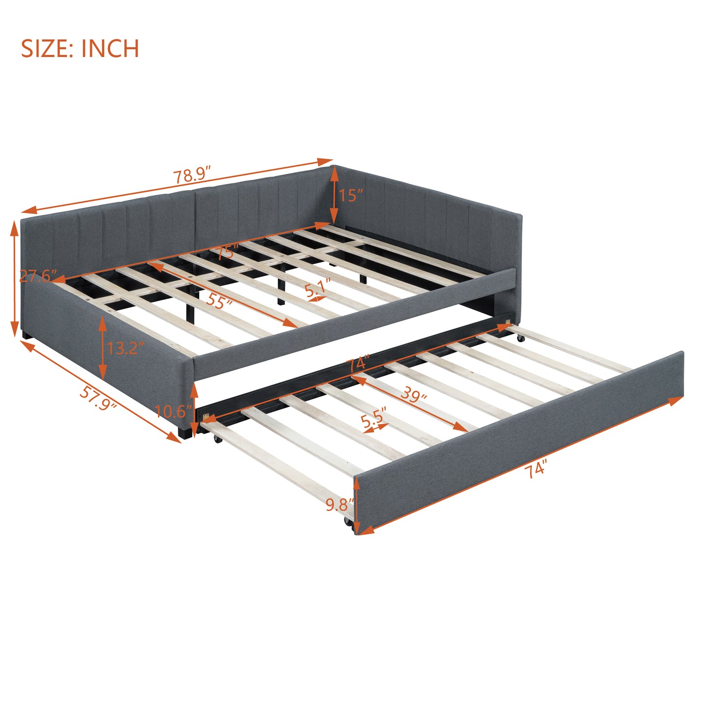 Lavinia Full Size Upholstered Daybed with Trundle, Gray