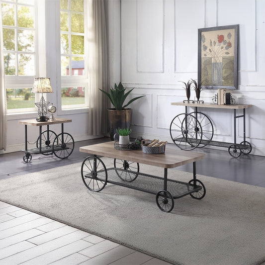 Oak and Antique Grey Coffee Table with Shelf