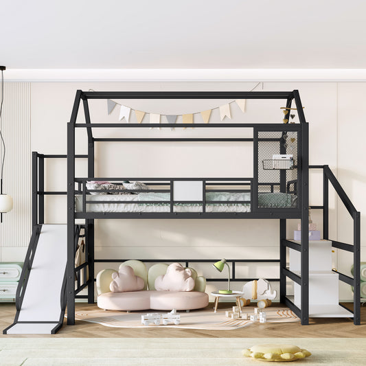Full House Loft Bed with Slide and Stairs - Black - detail view 2