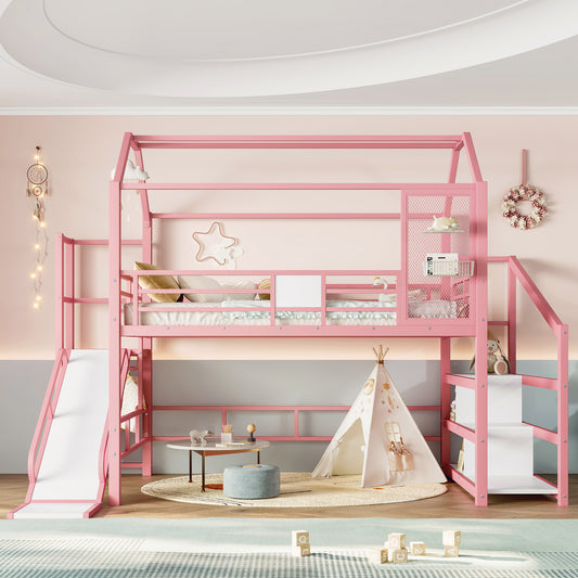 Full House Loft Bed with Slide and Stairs - Pink - detail view 2