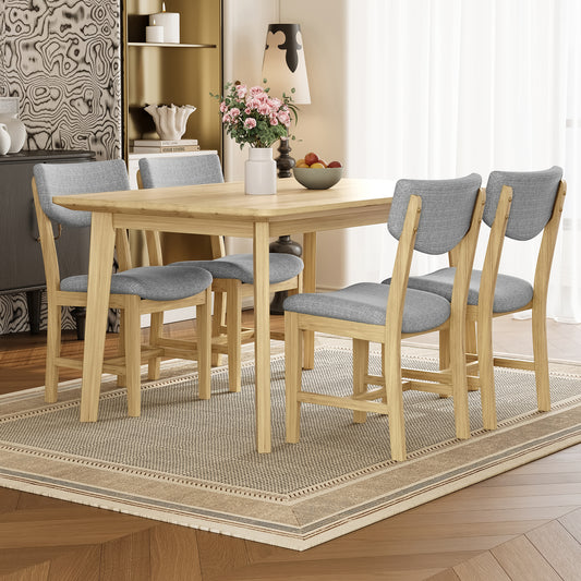 Rustic 5-Piece Dining Set - 1 Solid Wood Table + 4 Upholstered Chairs - Natural - detail view 2