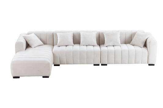 139'' Channel Tufted Sectional Velvet Upholstered Left Chaise Modular Sectional Beige - detail view 2