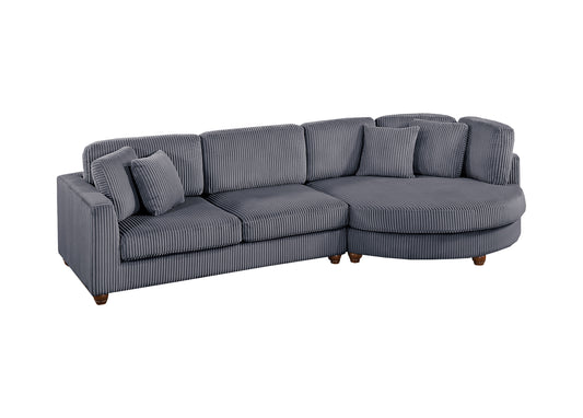 Contemporary 2pc Sectional Set XL Plush Corduroy Fabric Dark Gray LAF Sofa RAF Round Chaise w Pillows Living Room Couch - detail view 2