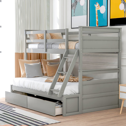 Hearth & Haven Twin over Full Bunk Bed with Storage - Gray - detail view 2