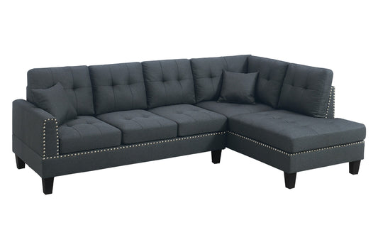 Modern Style 2pc Sectional Set Nailhead Trim Two Matching Accent Pillows Plastic Legs Left Arm Three Seat Sofa Charcoal Finish Primary Living - detail view 2