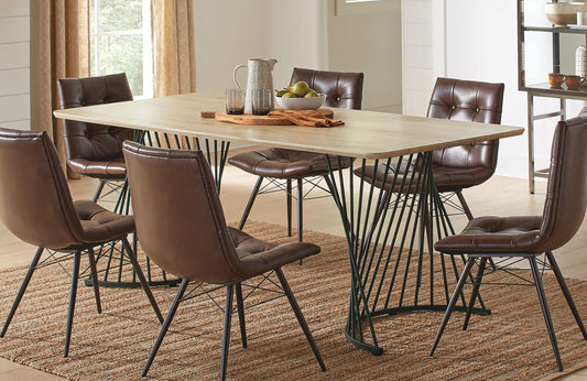Altus Modern Industrial 5-Piece Dining Set – Oak & Charcoal or Brown Faux Leather