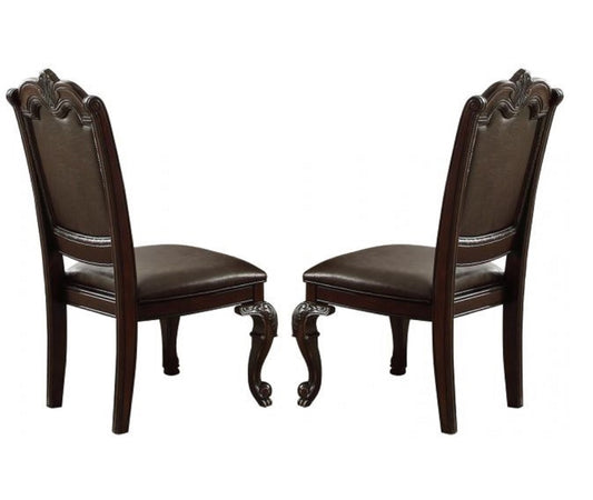 Norman Traditional Hand Carved Floral Motif Side Chairs Set of 2 Brown & Espresso