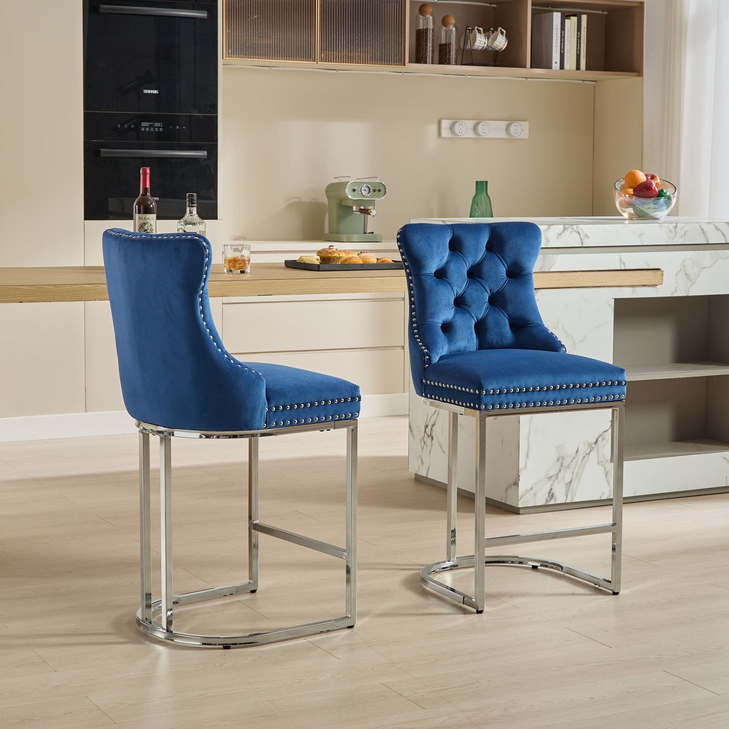 Idella 25" Velvet Counter Height Bar Stools Set of 2 Blue