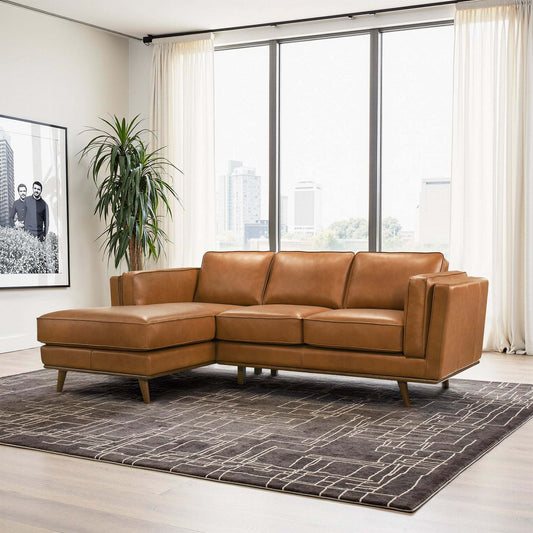 Chase Genuine Leather Sectional Left Facing Sofa Tan Leather 90.90 inches - detail view 2