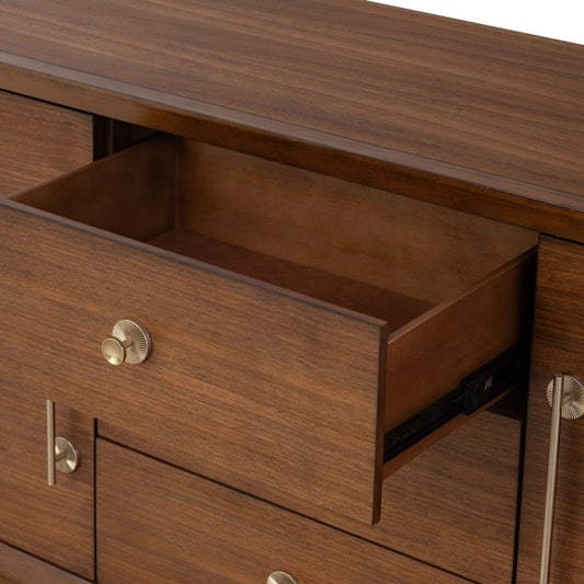 Hepburne Mid-Century Modern Dining Server, Walnut & Gold