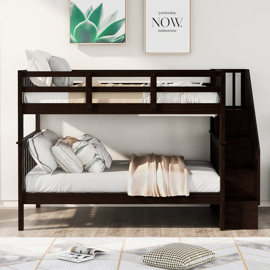 Stairway Full-over-Full Bunk Bed with Storage and Guard Rail - Espresso - detail view 2