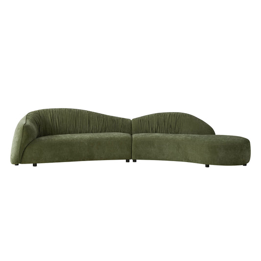 145.67'' Mid-Century Upholstered Comfy Sectional with Right-Facing Chaise - Green - primary color shot