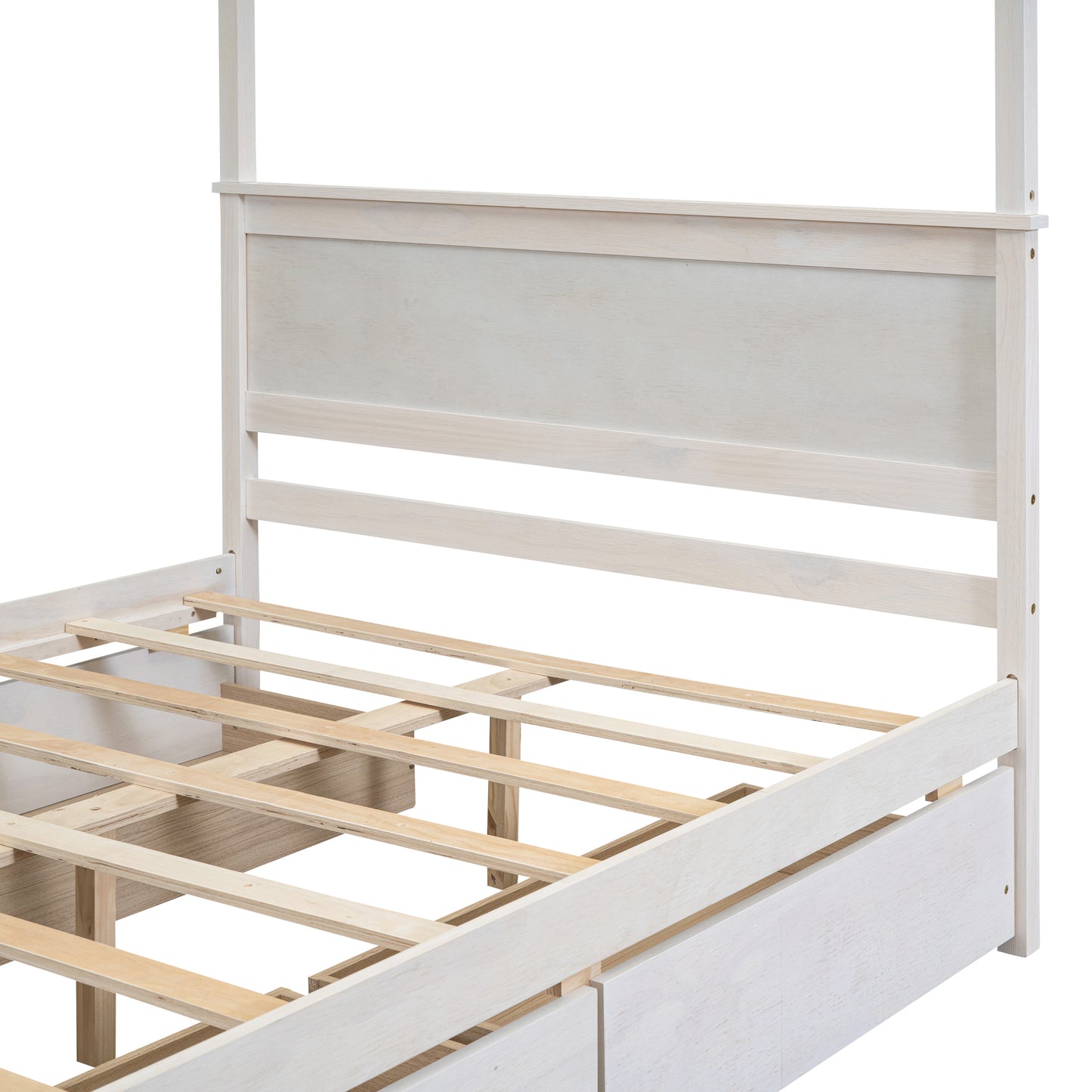 Braden Full Size Wooden Canopy Bed with 2-Drawers, White