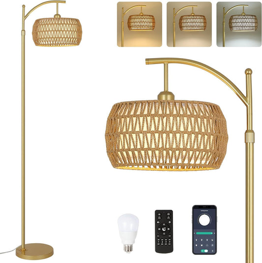 The Rhea Smart Rattan Arc Floor Lamp