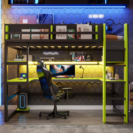 Twin Size Wood Loft Bed with Desk - Green - detail view 2