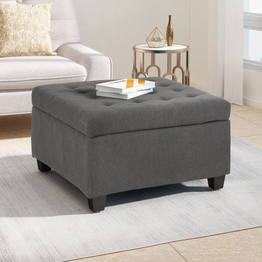 Isabella Upholstered Square Storage Ottoman, Gray