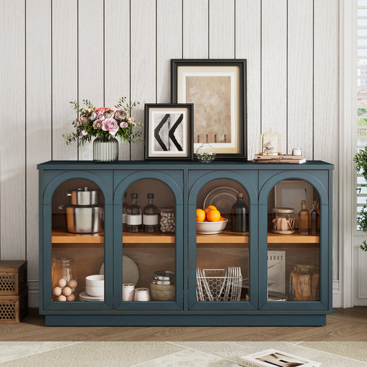 TREXM 4-Door Large Storage Buffet Cabinet with Glass Doors - Navy - detail view 2