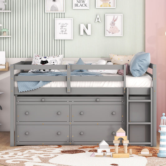 Sorelle Full Size Loft Bed with Retractable Writing Desk and 4 Drawers, Gray