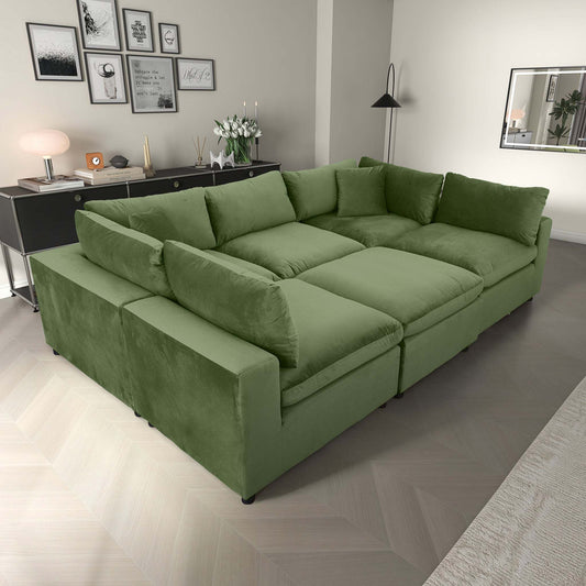 Hayward Olive Green Velvet Modular Sectional Sofa with Foam Cushions and Solid Frame - detail view 2