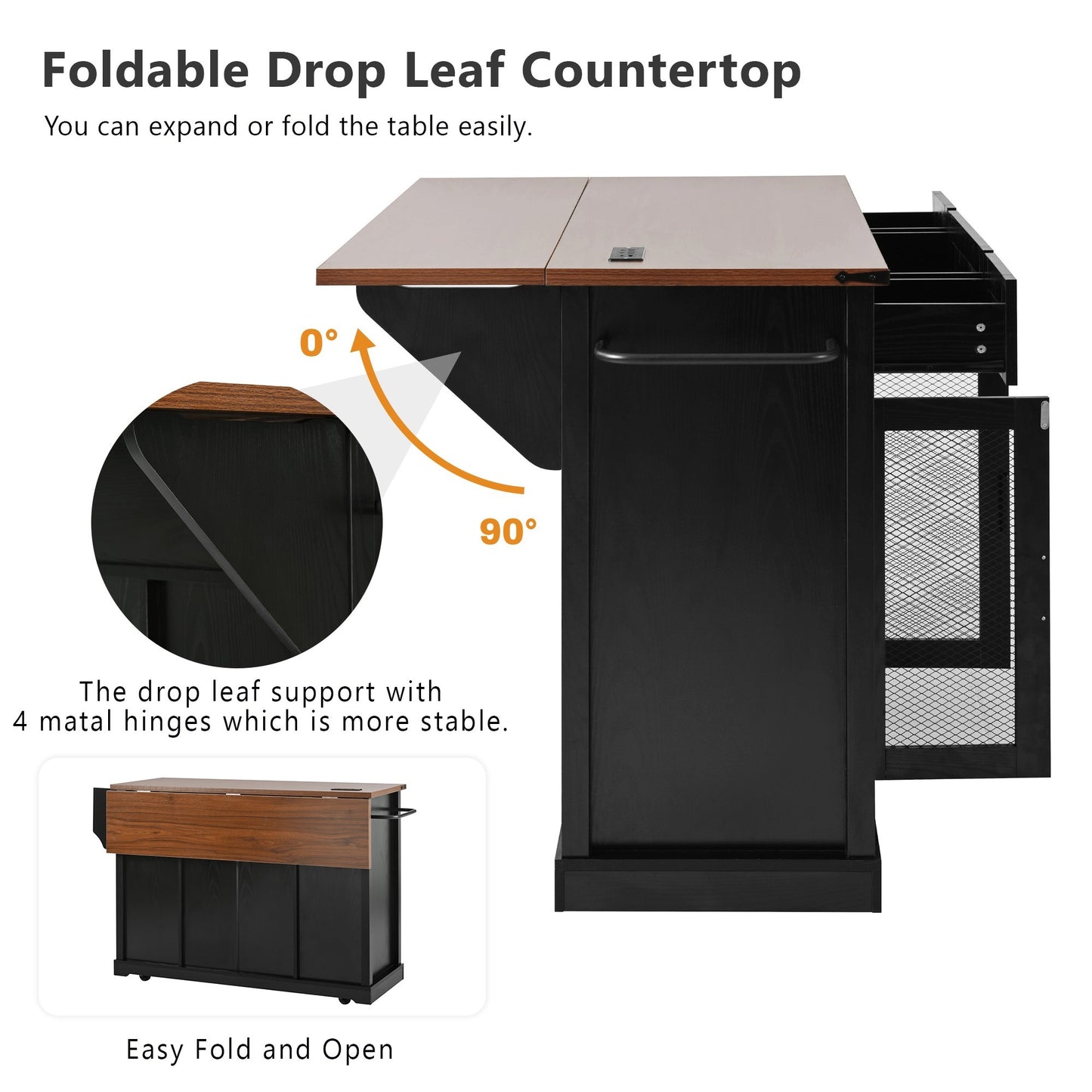 K&k 58' Farmhouse Kitchen Island with Storage - Black - detail view 8