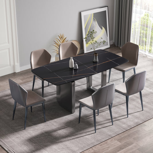 Elara Modern 70.8" Artificial Stone Dining Table, Black