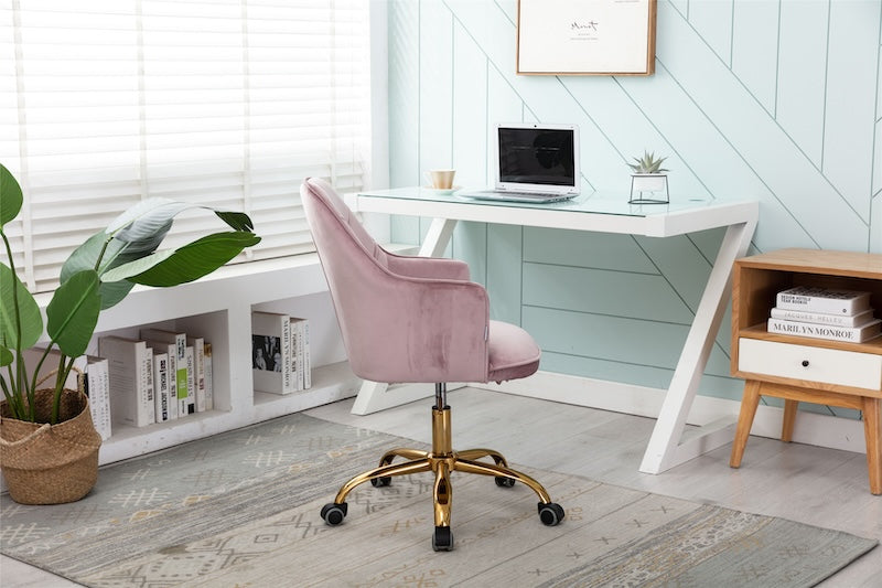 Regalia Velvet Swivel Office Chair with Golden Base - Pink