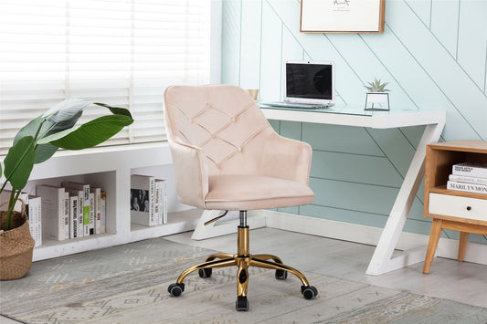 Regalia Velvet Swivel Office Chair with Golden Base - Beige