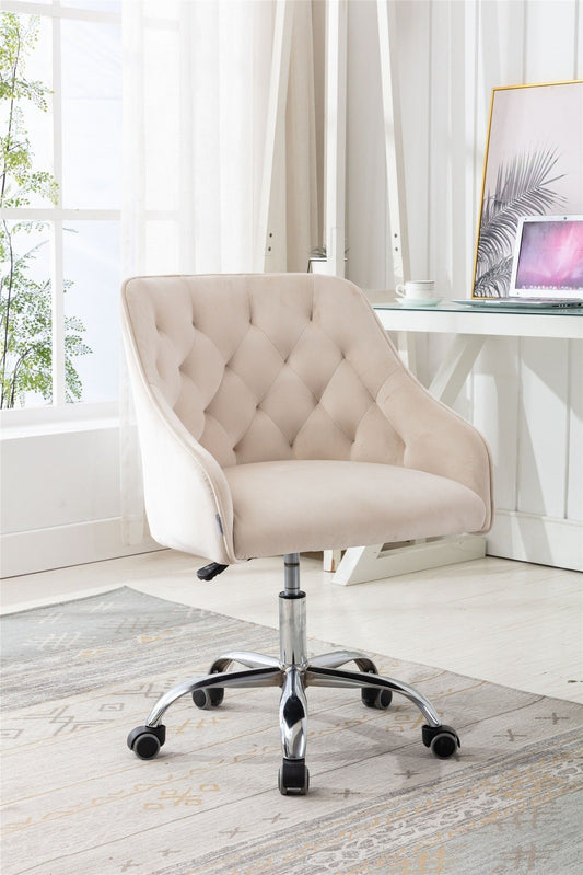 Mizan Contemporary Tufted Velvet Office Chair - Beige