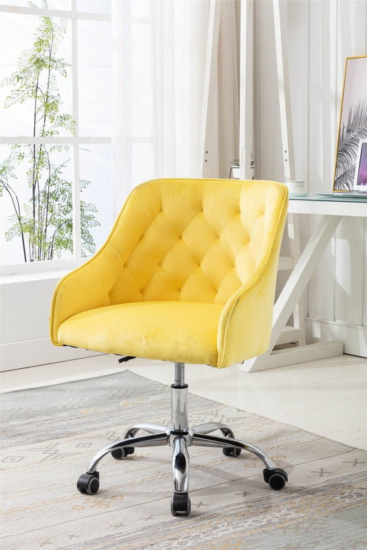 Mizan Contemporary Tufted Velvet Office Chair - Yellow